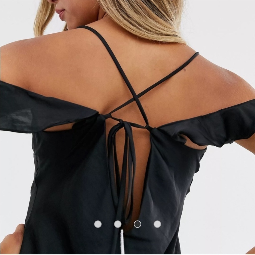 Free People Black Satin Ruffled Mini Dress Size Large L - Picture 14 of 14